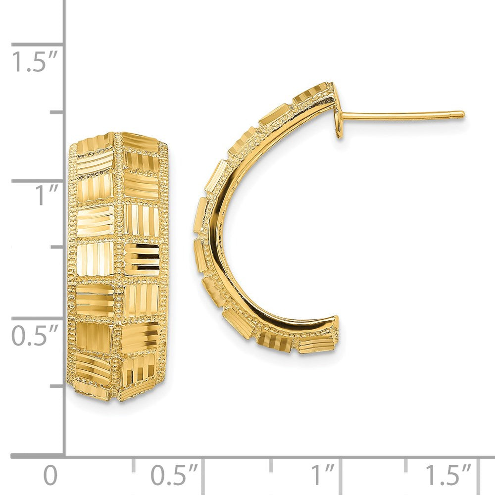 14K Gelbgold Ohrringe mit diamantgeschliffener quadratischer J-Creole und Steckverschluss