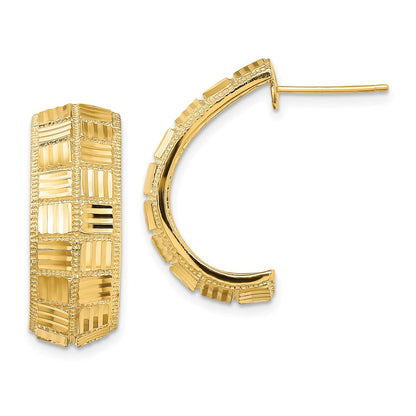 14K Gelbgold Ohrringe mit diamantgeschliffener quadratischer J-Creole und Steckverschluss