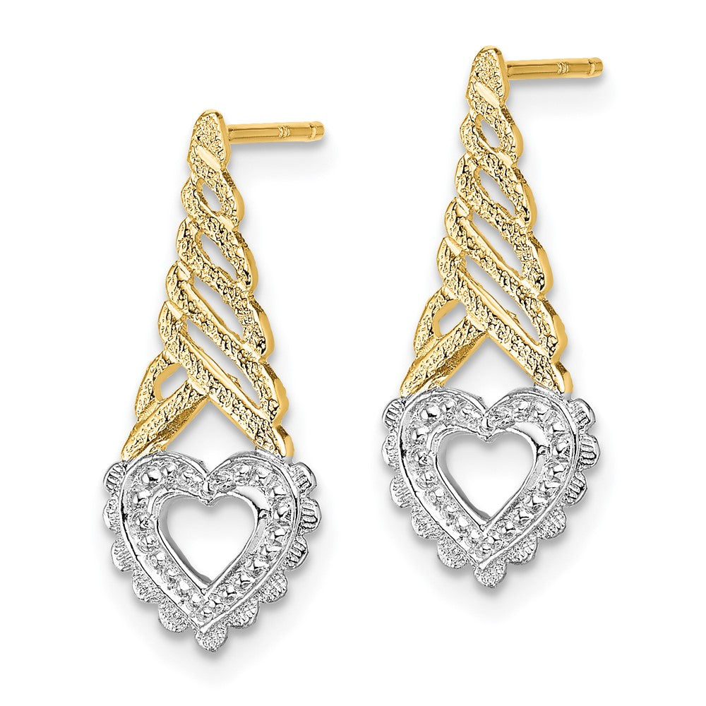 14K Gelb & Rhodium mit Rhodium Herz Cone Ohrstecker