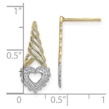 14K Gelb & Rhodium mit Rhodium Herz Cone Ohrstecker