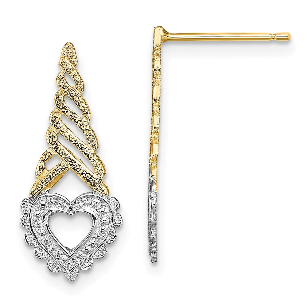 14K Gelb & Rhodium mit Rhodium Herz Cone Ohrstecker