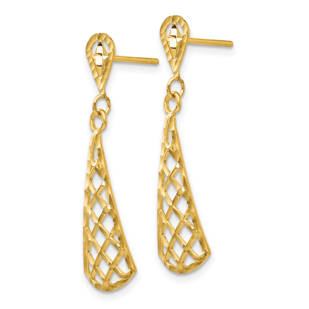 14K Gelbgold Diamantiert Inverted Fan Hängend Stecker Ohrring