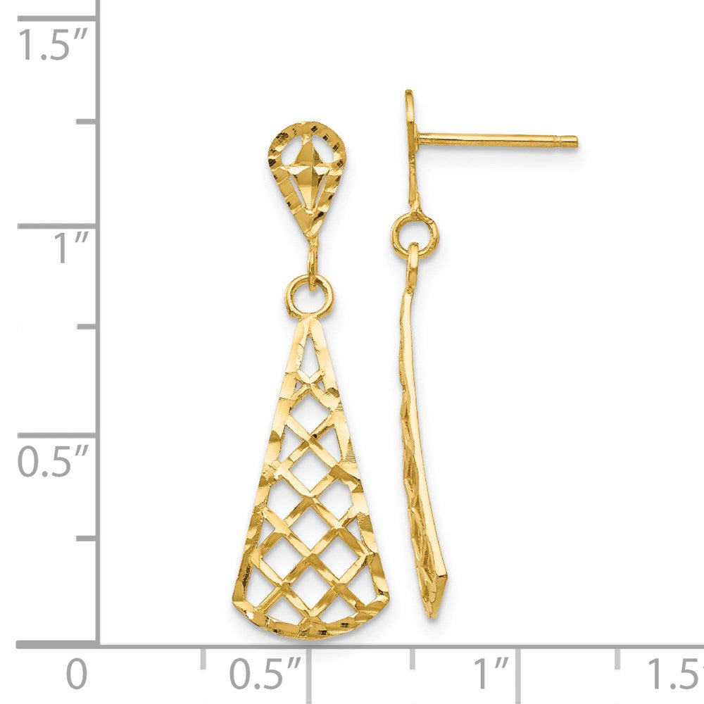 14K Gelbgold Diamantiert Inverted Fan Hängend Stecker Ohrring