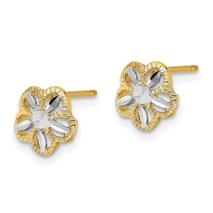 14K Gelb & Rhodium mit Rhodium Diamantiert Blume Ohrstecker