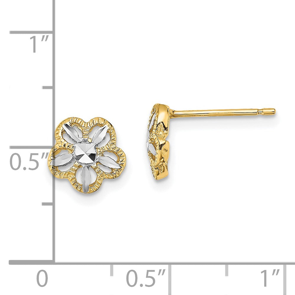 14K Gelb & Rhodium mit Rhodium Diamantiert Blume Ohrstecker