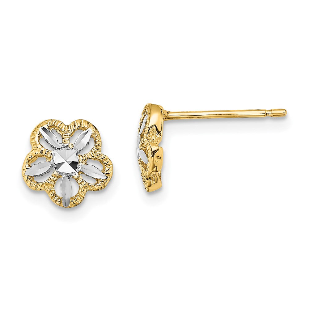 14K Gelb & Rhodium mit Rhodium Diamantiert Blume Ohrstecker