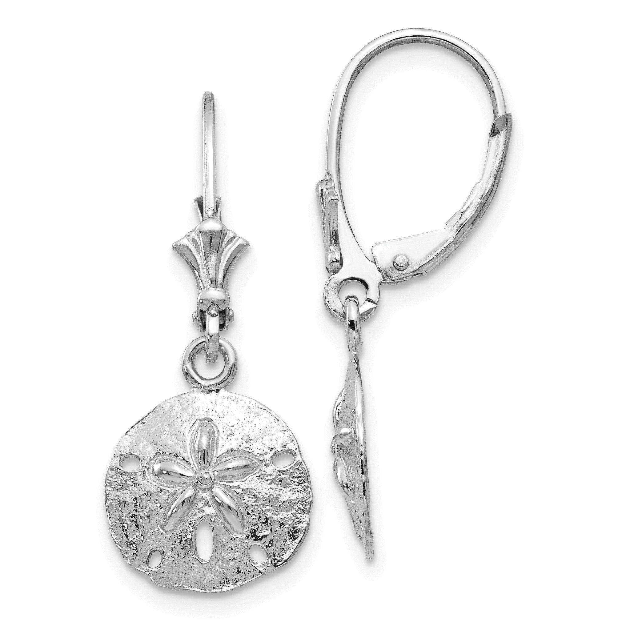 14K Weißgold Sanddollar-Ohrhänger mit Brisurverschluss, poliert