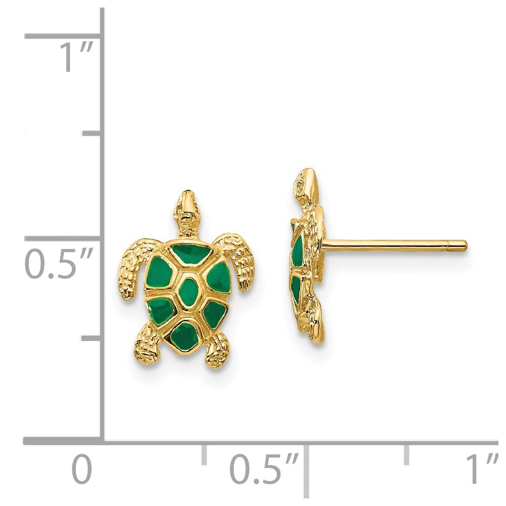 14K Gelbgold Ohrstecker Meeresschildkröte grün emailliert