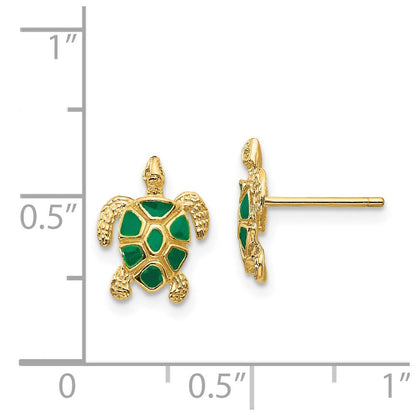 14K Gelbgold Ohrstecker Meeresschildkröte grün emailliert