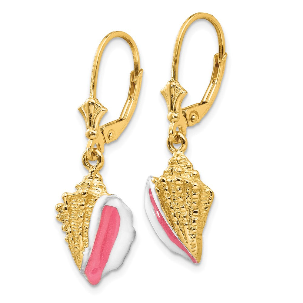14K Gold Ohrhänger mit Muschel-Motiv und Emaille, Gelbgold, Leverback-Verschluss