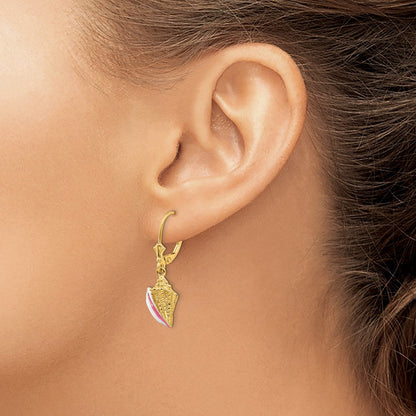 14K Gold Ohrhänger mit Muschel-Motiv und Emaille, Gelbgold, Leverback-Verschluss