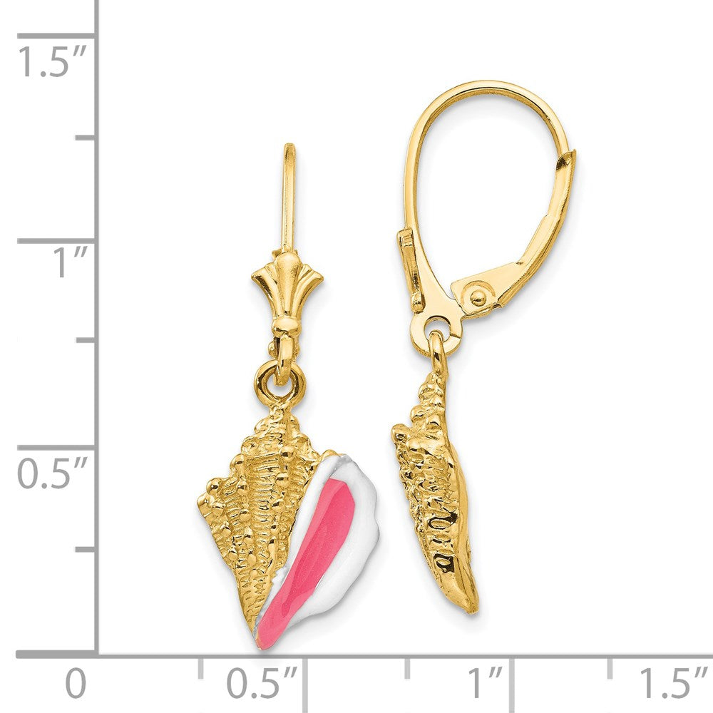 14K Gold Ohrhänger mit Muschel-Motiv und Emaille, Gelbgold, Leverback-Verschluss