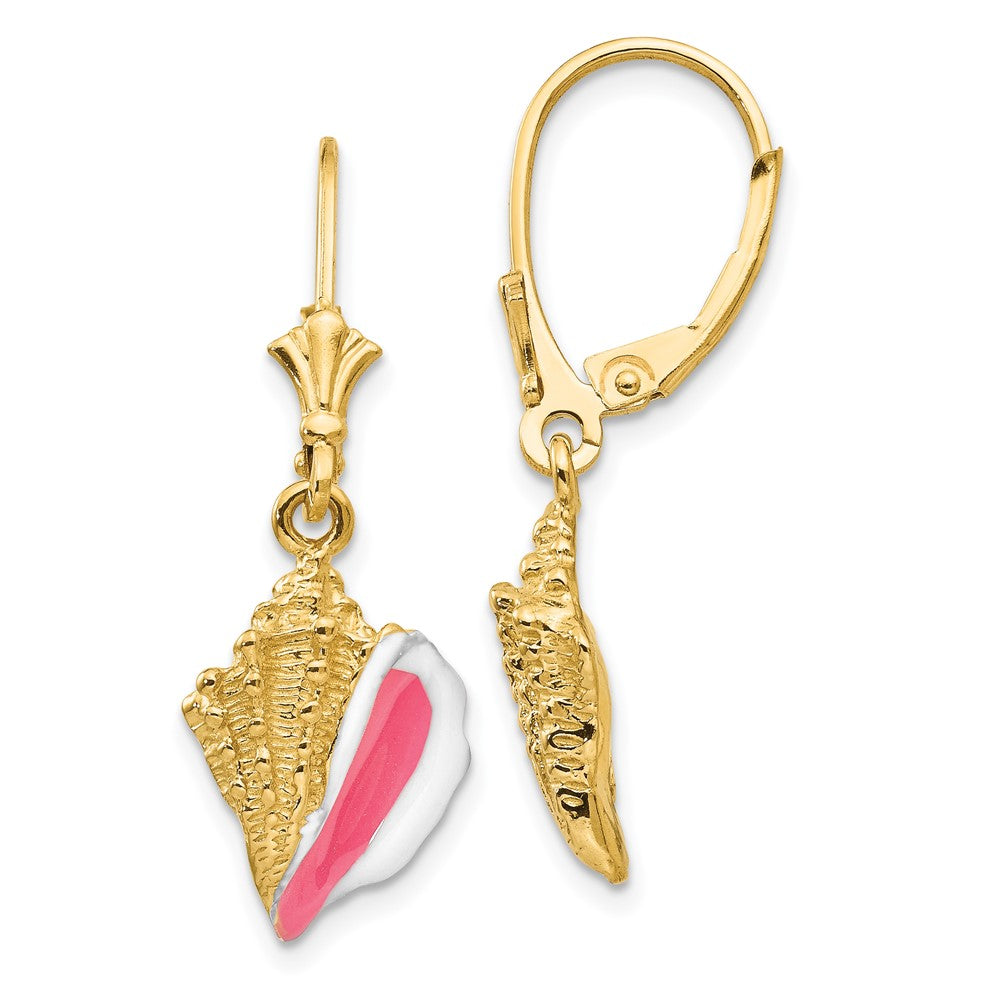 14K Gold Ohrhänger mit Muschel-Motiv und Emaille, Gelbgold, Leverback-Verschluss