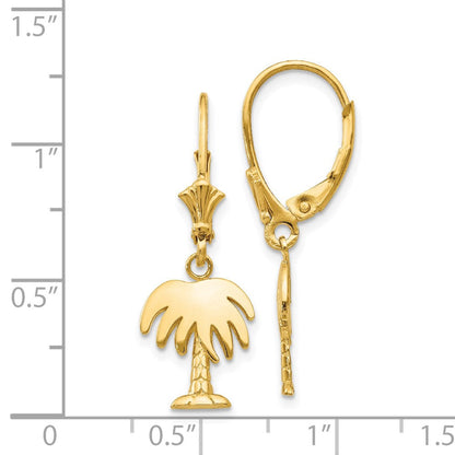 14K Gelbgold Palmenblatt-Ohrhänger mit Leverback-Verschluss