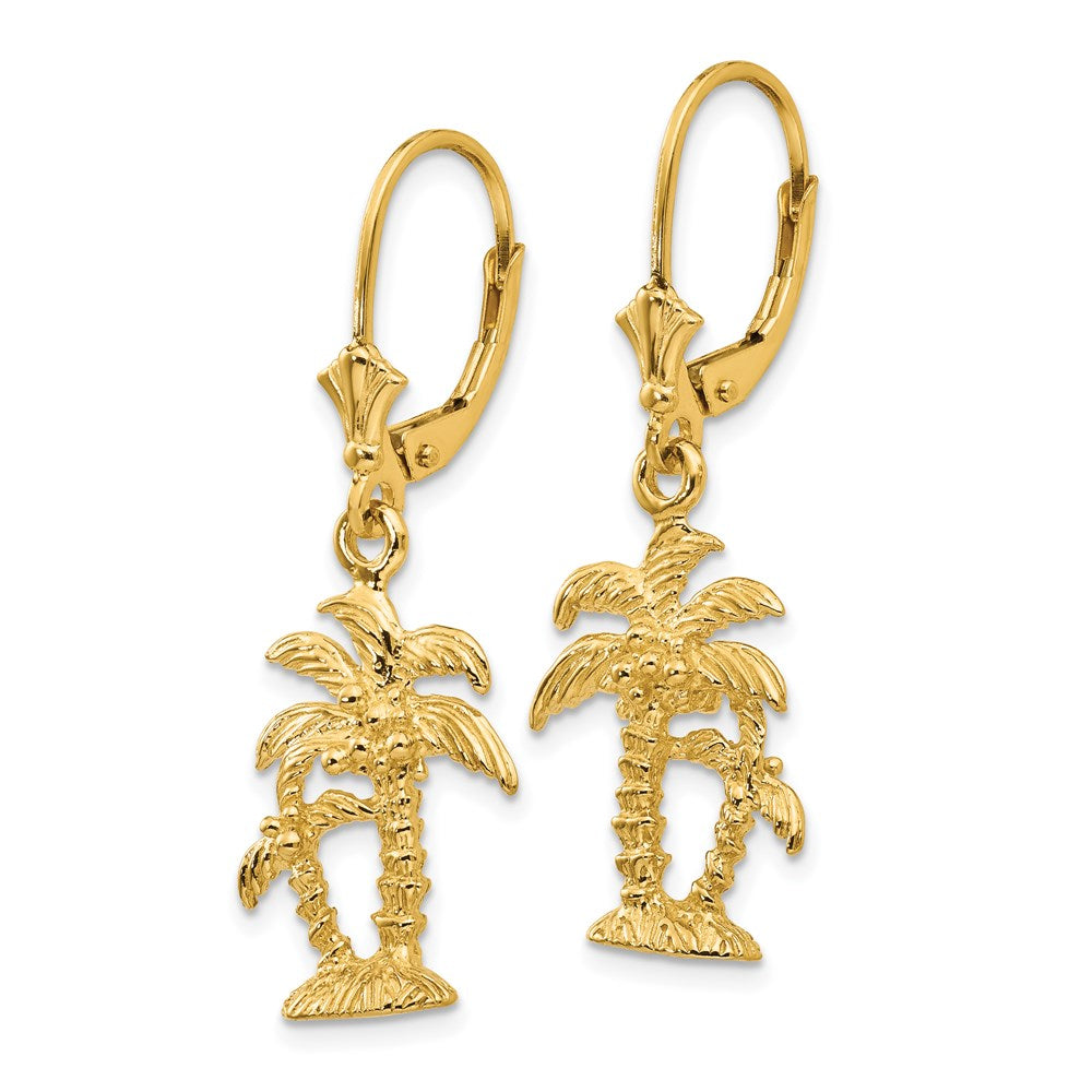 14K Gelbgold Palmen-Ohrringe mit Brisurverschluss, 3D, doppelt