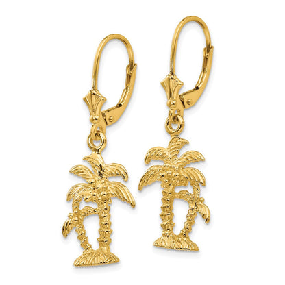 14K Gelbgold Palmen-Ohrringe mit Brisurverschluss, 3D, doppelt