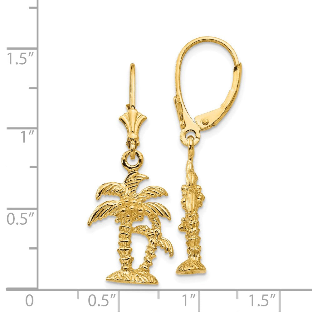 14K Gelbgold Palmen-Ohrringe mit Brisurverschluss, 3D, doppelt