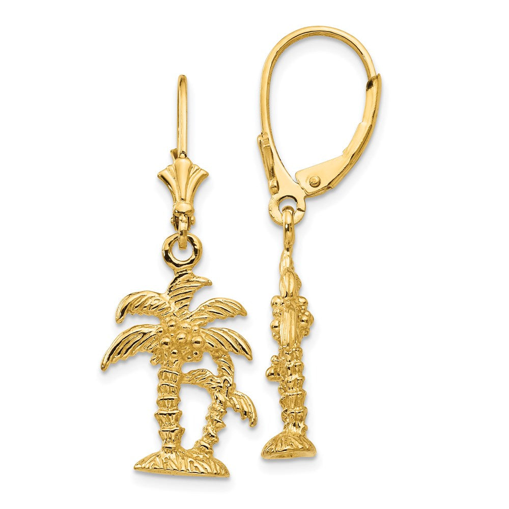 14K Gelbgold Palmen-Ohrringe mit Brisurverschluss, 3D, doppelt