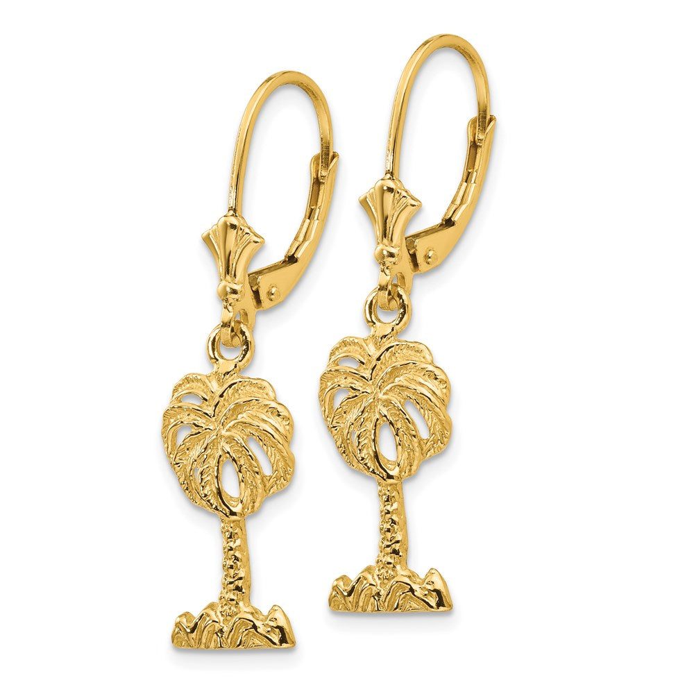 14K Gelbgold Palmenblatt-Ohrringe mit Leverback-Verschluss