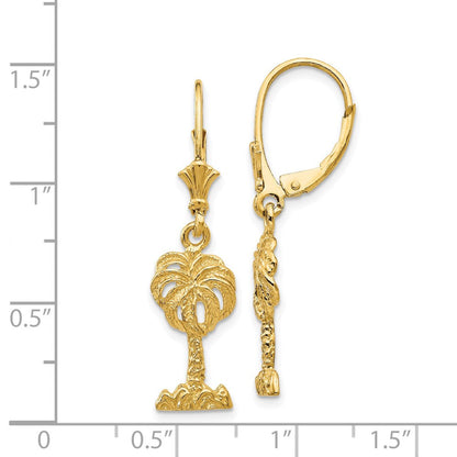 14K Gelbgold Palmenblatt-Ohrringe mit Leverback-Verschluss