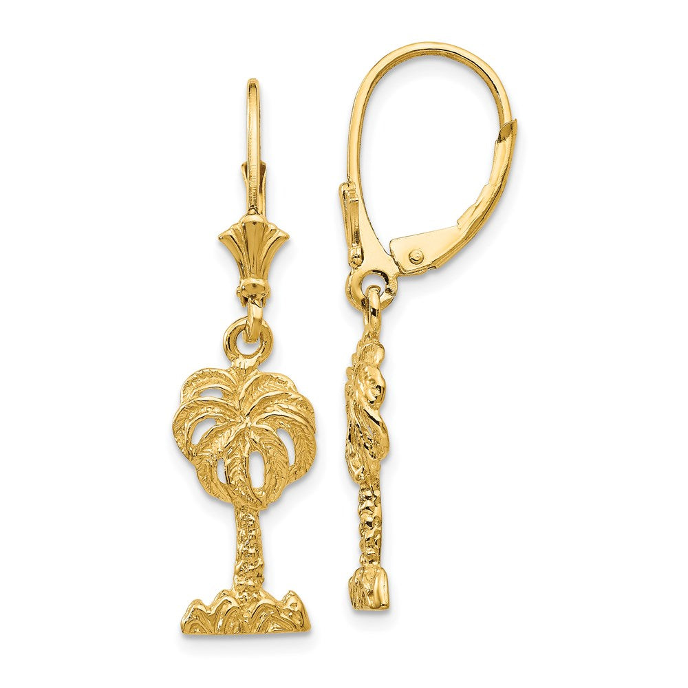 14K Gelbgold Palmenblatt-Ohrringe mit Leverback-Verschluss
