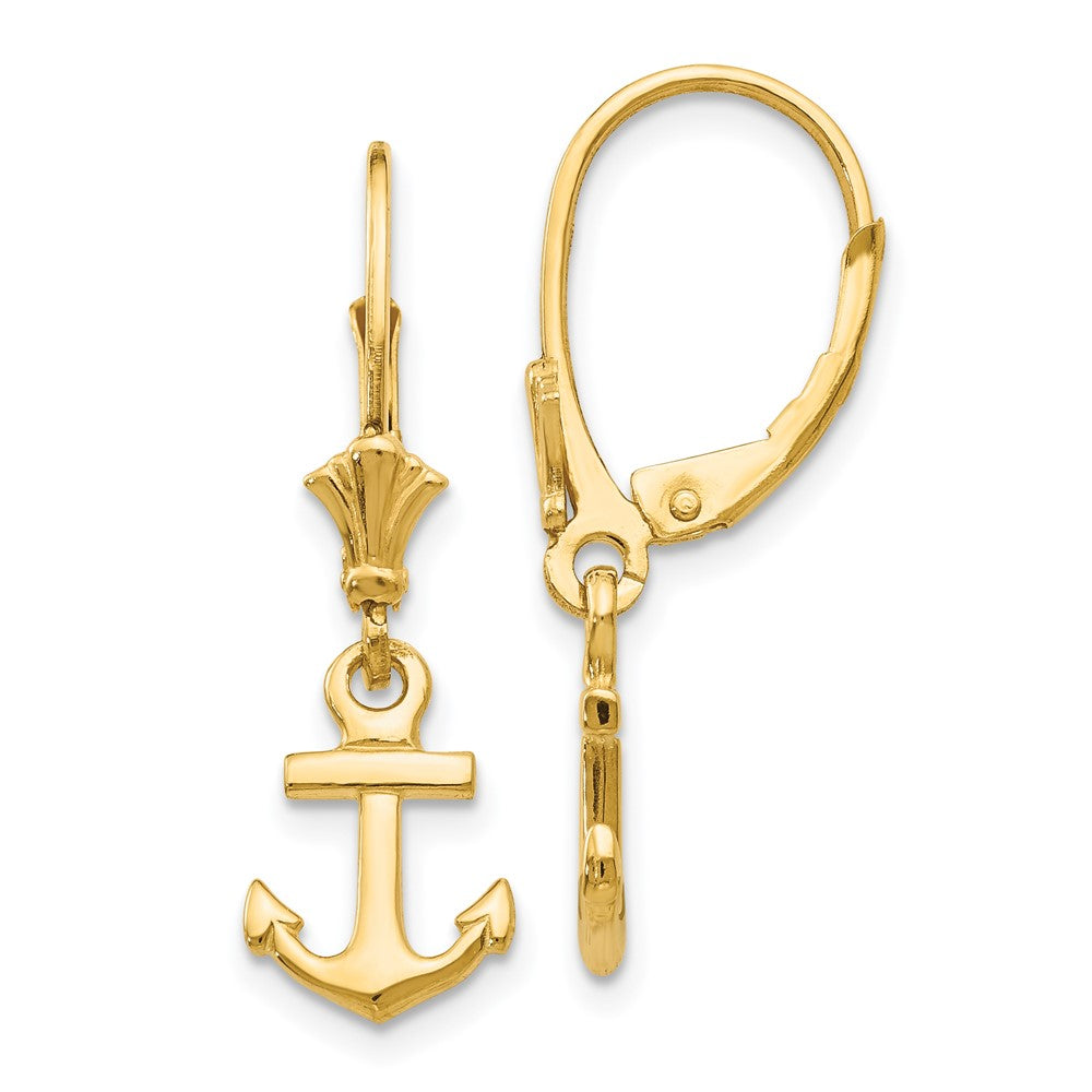 14K Gelbgold Anker-Ohrringe mit Leverback-Verschluss, Mini