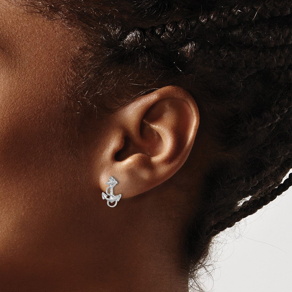 14K Weißgold Anker mit Kordel Zierde Ohrstecker
