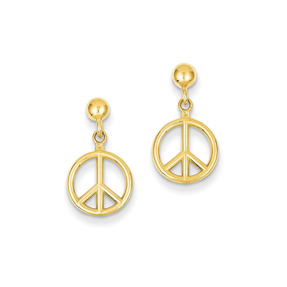 14K Gelbgold Polierte Peace-Symbol-Ohrhänger mit Stecker