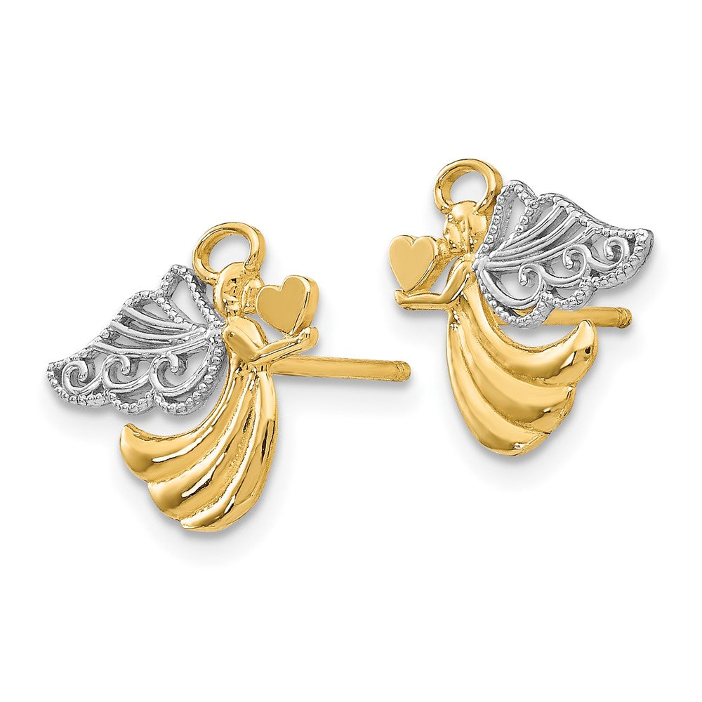 14K Gelb & Rhodium mit Rhodium Engel mit Herz Ohrstecker