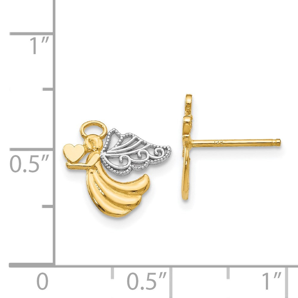 14K Gelb & Rhodium mit Rhodium Engel mit Herz Ohrstecker