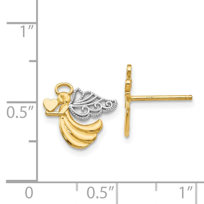 14K Gelb & Rhodium mit Rhodium Engel mit Herz Ohrstecker