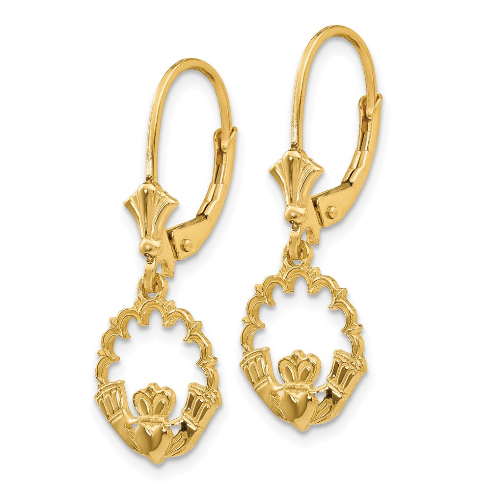 14K Gelbgold Claddagh-im-Kreis-Ohrhänger mit Leverback-Verschluss