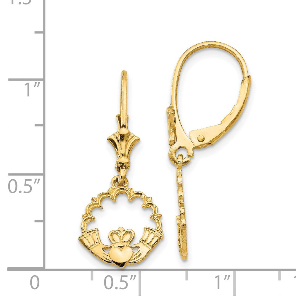 14K Gelbgold Claddagh-im-Kreis-Ohrhänger mit Leverback-Verschluss