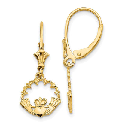 14K Gelbgold Claddagh-im-Kreis-Ohrhänger mit Leverback-Verschluss