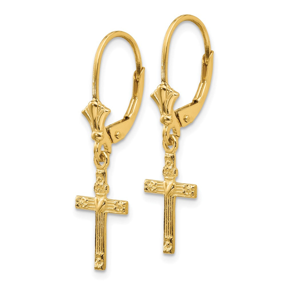 14K Gelbgold Mini Kreuz mit Herz Ohrhänger mit Brisur