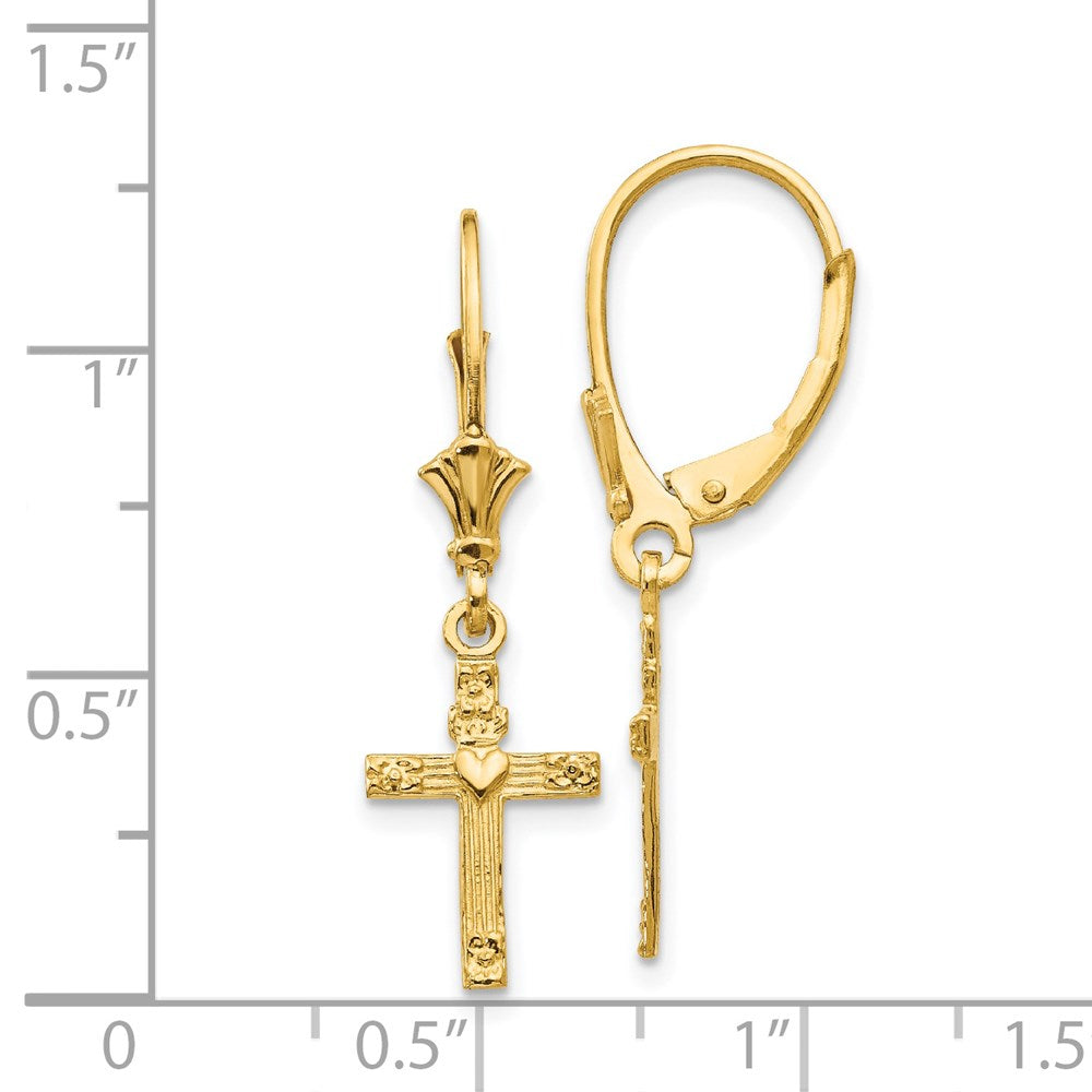 14K Gelbgold Mini Kreuz mit Herz Ohrhänger mit Brisur