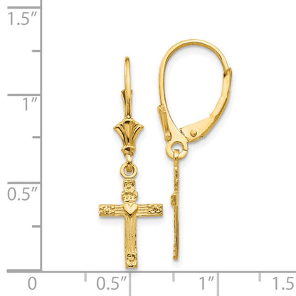 14K Gelbgold Mini Kreuz mit Herz Ohrhänger mit Brisur
