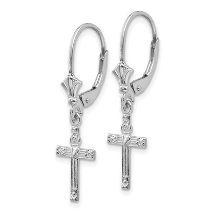 14K Weißgold Mini Kreuz mit Herz Ohrhänger mit Brisur