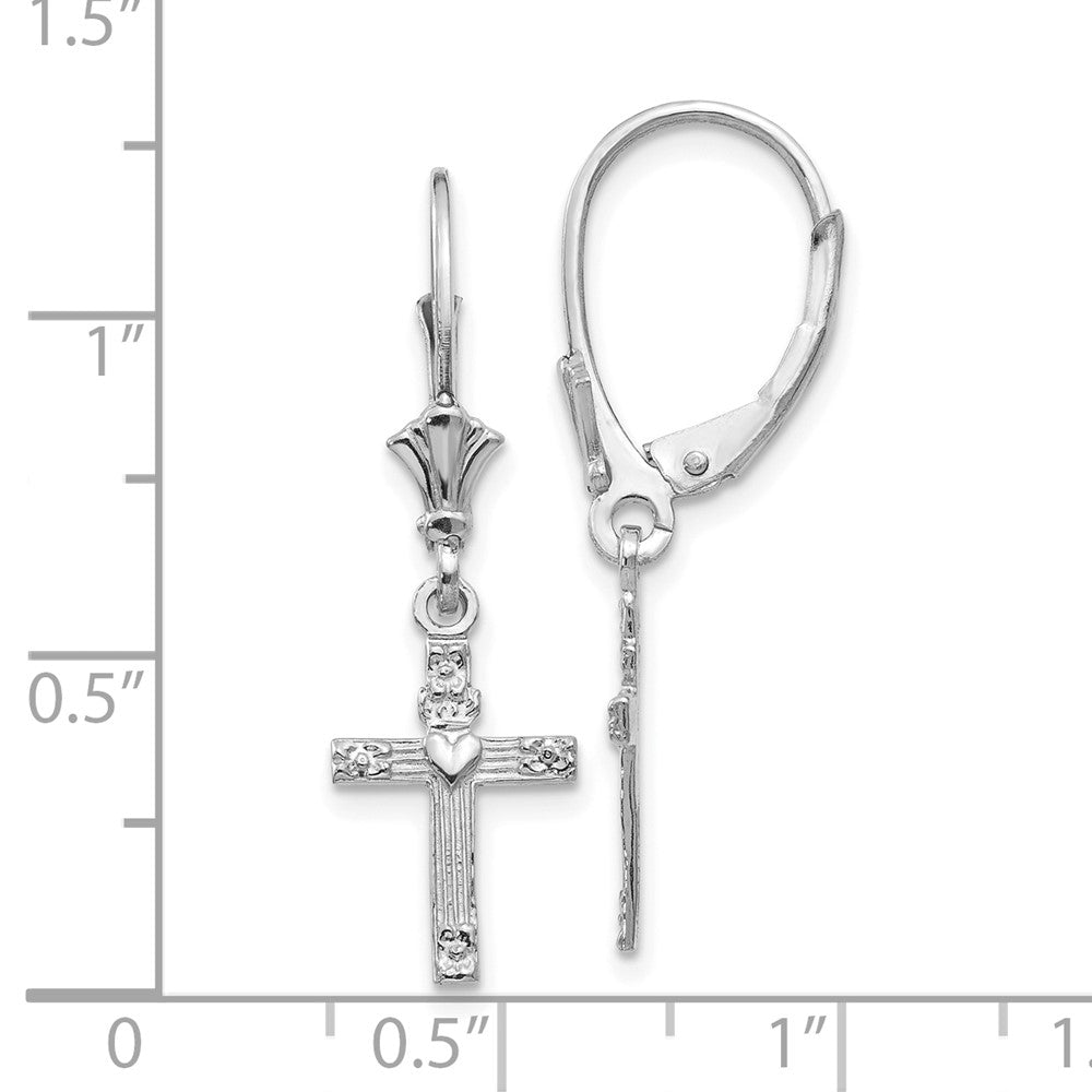 14K Weißgold Mini Kreuz mit Herz Ohrhänger mit Brisur
