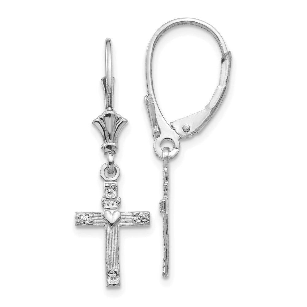 14K Weißgold Mini Kreuz mit Herz Ohrhänger mit Brisur