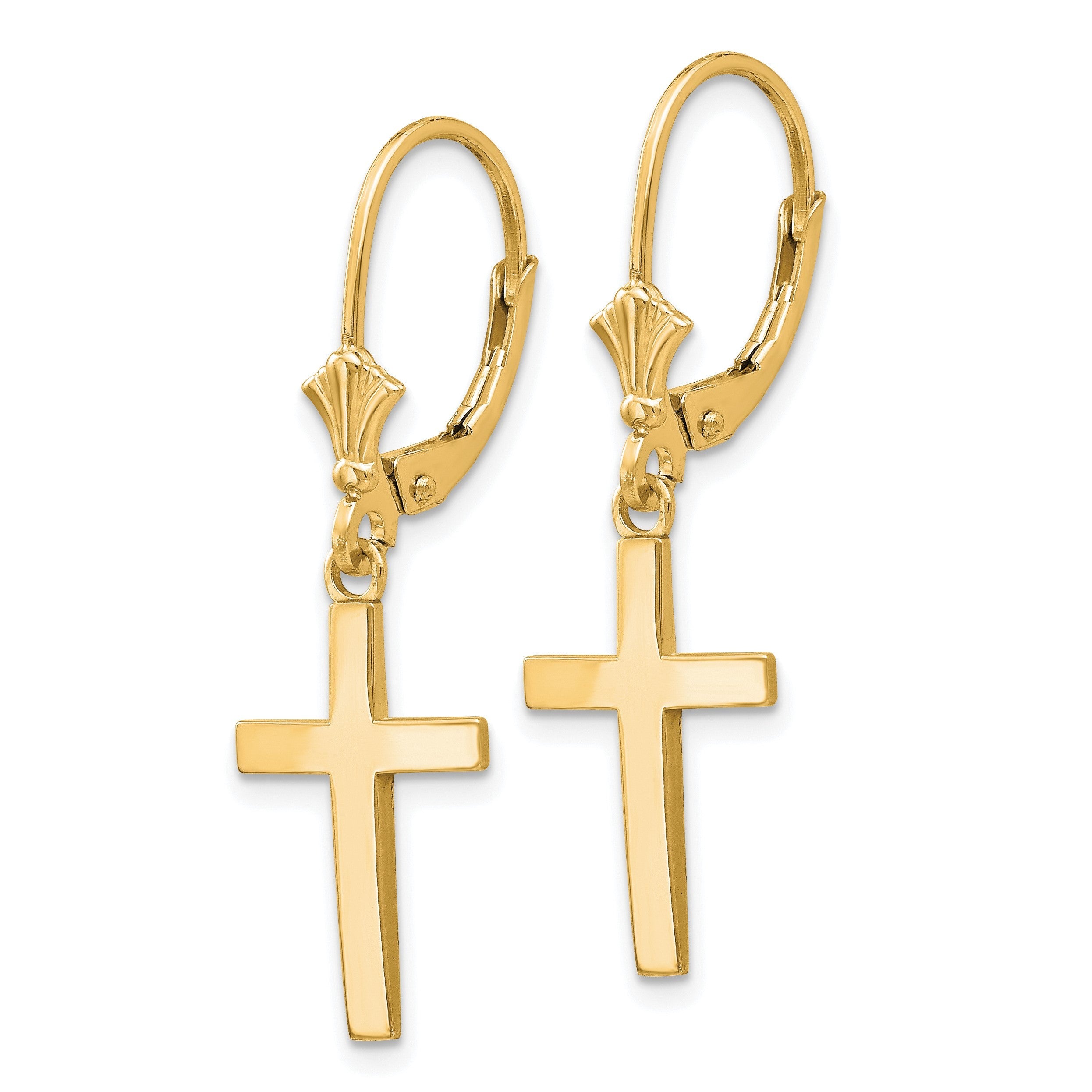 14K Gelbgold Kreuz-Ohrringe mit Klappbrisur, poliert