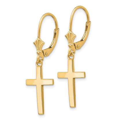 14K Gelbgold Kreuz-Ohrringe mit Klappbrisur, poliert