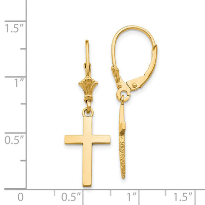 14K Gelbgold Kreuz-Ohrringe mit Klappbrisur, poliert