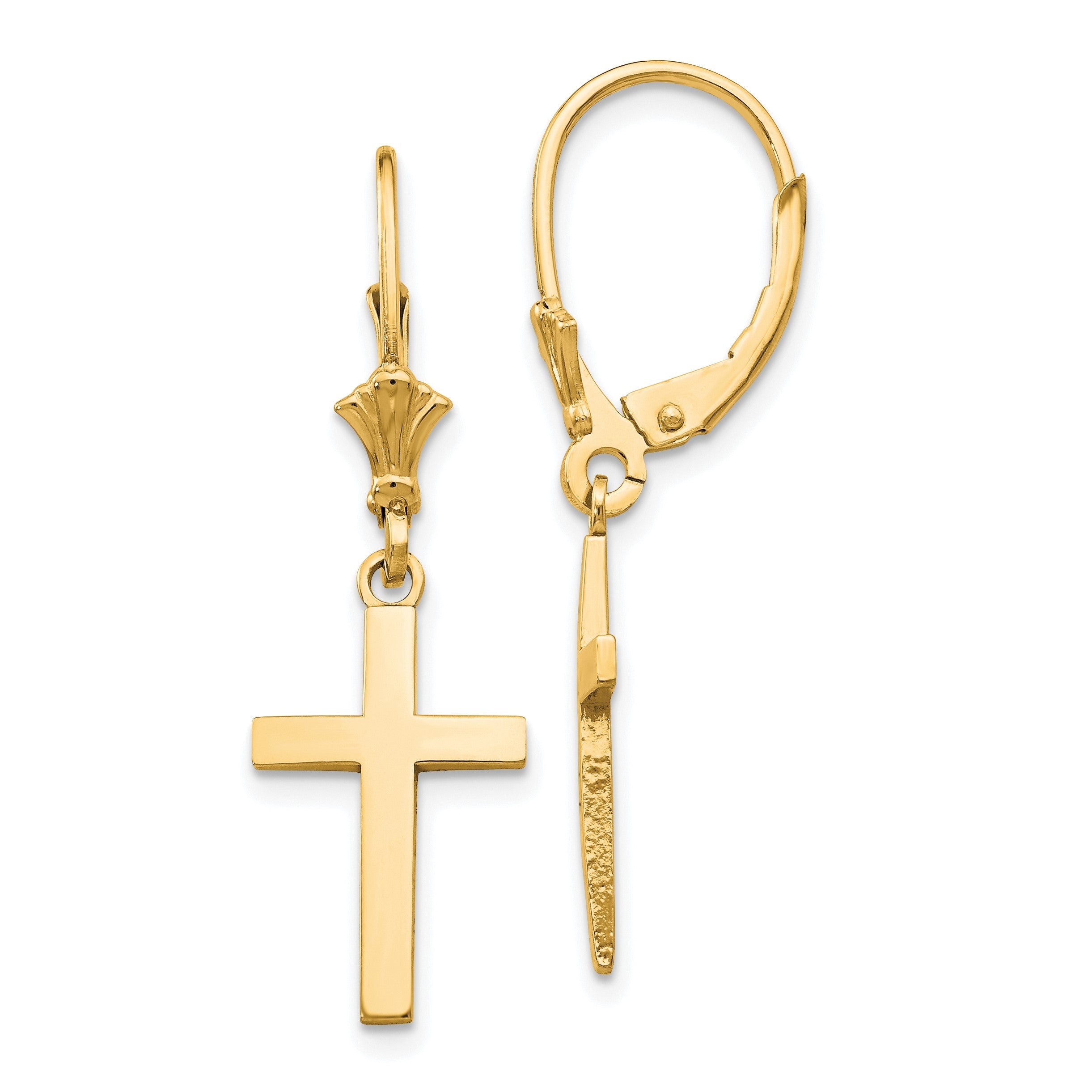 14K Gelbgold Kreuz-Ohrringe mit Klappbrisur, poliert