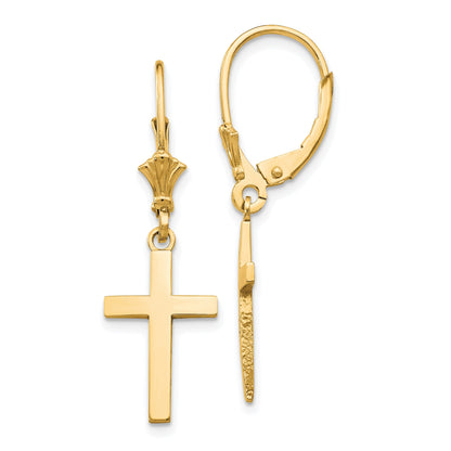 14K Gelbgold Kreuz-Ohrringe mit Klappbrisur, poliert