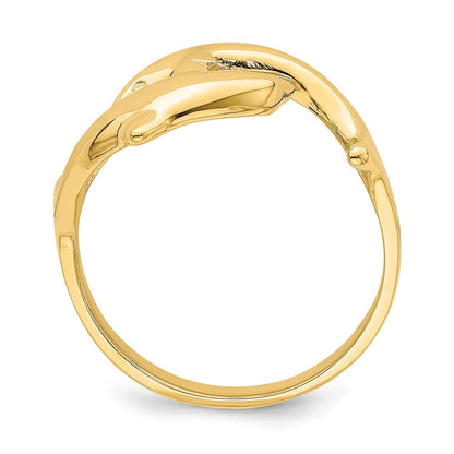 14K Gelbgold Ring mit doppeltem Delfin-Motiv