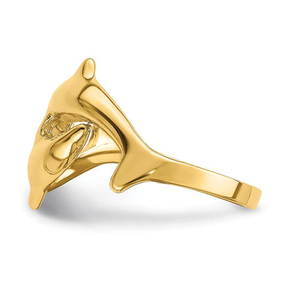 14K Gelbgold Ring mit doppeltem Delfin-Motiv