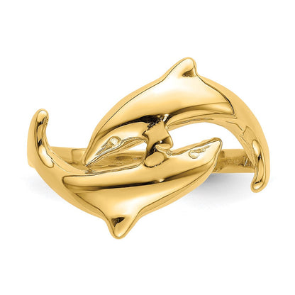 14K Gelbgold Ring mit doppeltem Delfin-Motiv