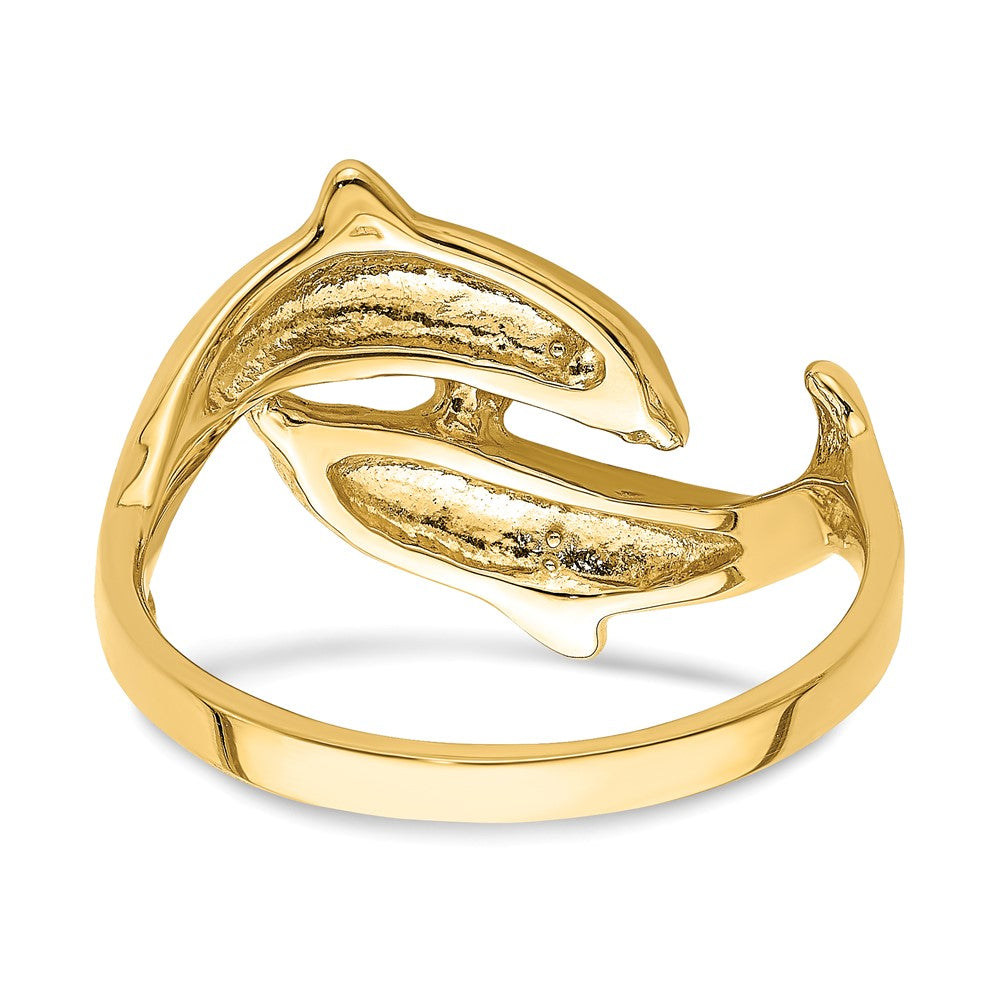 14K Gelbgold Ring mit doppeltem Delfin-Motiv