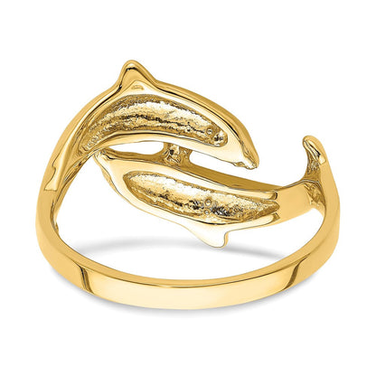 14K Gelbgold Ring mit doppeltem Delfin-Motiv
